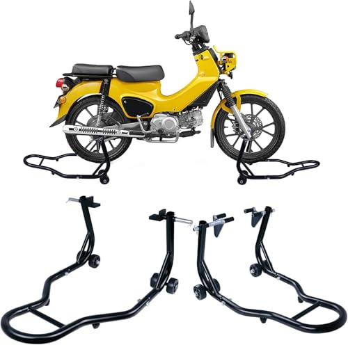 Aufun 2 Stück Motorradständer mit Rollen Motorrad Montageständer Hinten & Vorn, zum Aufbocken Transportständer Belastbar bis 250 kg pro Ständer (Schwarz)
