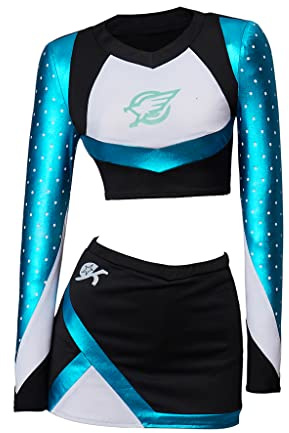 MelangCos Maddy Perez Cosplay Cheerleader Outfit Maddy Cheerleader Kostüm Bauchhemd Minirock Set, blau, L