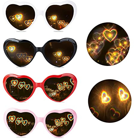 AWAVM 4 Stück Herz Brille Effekt 3D Herz Brille Beugung Brille Lustige Brille für Karneval Musikfestivals Party Bar Feuerwerk Musik Outdoor Party Bar Nachtclub 15x3,5