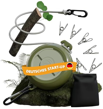 NATURBUMMLER Wäscheleine ausziehbar DryLine+, 10 m, wetterfest | Camping Wäscheleine, platzsparend & ultraleicht, für Outdoor, Reisen, Wohnmobil, Balkon & Garten
