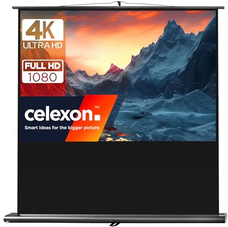 celexon Ultramobil Pro Pull-Up-Leinwand 70 | 160x100 cm 16:10 | transportable 8K, Full-HD Beamer-Leinwand zum blitzschnellen Ausziehen & Aufstellen | inkl. Tragegriff + Teleskopstange