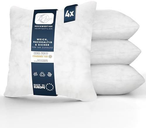 Moon 4er Pack Nonwoven Füllkissen, Innenkissen, Sofakissen ca. 40x40cm - 240g mit gekräuselter Hohlfaser (fest)