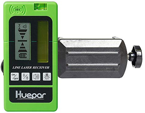 Huepar LR-5RG Laserdetektor für Puls-Kreuzlinienlaser, für Rote und Grüne Laserstrahlen bis zu 50m, Beidseitig Beleuchtete LCD-Displays mit Genauigkeitseinstellungen, Automatischer Abschaltzeit