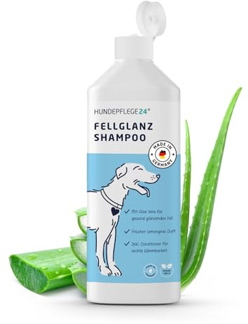 HUNDEPFLEGE24 Hundeshampoo Fellglanz & Conditioner 500ml – pH-hautneutral, sensitiv, auch für Welpen – mit Aloe Vera für Pflege, bessere Kämmbarkeit & weiches Fell
