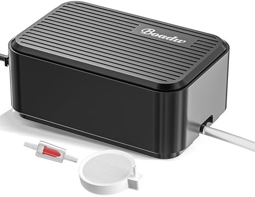 Boadw Leiseste Aquarium Luftpumpe, 2,3W Regelbare Sauerstoffpumpe Aquarium bis 100 Liter mit Allem Zubehör Luftstein <30db