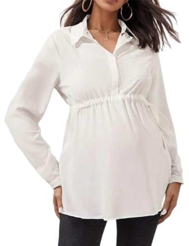 Vuncio Umstandshemd Lang Festlich Umstandsbluse Langarm V-Ausschnitt Winter Mutterschaft Top Stilloberteil Damen Große Größen Elegant Umstandsmode Umstandsshirt Top