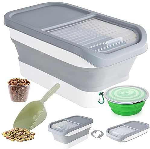 Wuciray Hundefutter Aufbewahrung Dog Food Container 5-10kg Futtertonne Aufbewahrungsbox Faltbar mit Deckel Löffel Messbecher Hundefutter Box Hundefutter Behälter Futterbehälter Hund Hundefutterbox