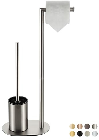 BVL WC Garnitur Geburstetes Nickel, Edelstahl WC Garnitur mit Toilettenpapierhalter, Klobürste WC bürste Klopapierhalter Stehend