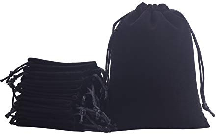 KONMAY 20 Stück Schwarz weicher Samtbeutel Schmuckbeutel mit Kordelzug, 10x12cm Samt Säckchen Hochzeit Party Geschenksäckchen