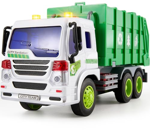 HERSITY Müllauto Spielzeug mit Sound und Licht, 1:16 LKW Müllwagen Grün Autos Fahrzeuge Kinderspielzeug Geschenk für Kinder Jungen 3 4 5 Jahre