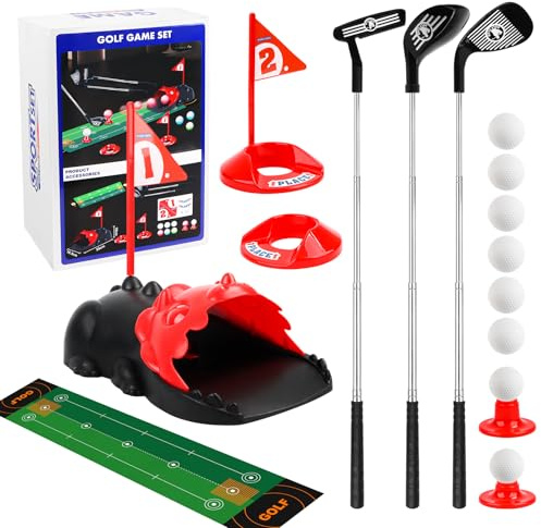 Yooyan Minigolf Set Spielzeug Für Kinder, Golf Spielzeug Set, mit 3 Skalierbarer Golfschläger, 8 Bällen und Putting Matte, Indoor und Outdoor Sportspielzeug, Mini Golf Spielset Kinderspiele Geschenk