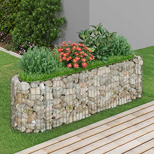 BULANED Gabionen-Hochbeet, Kräuterspirale, Hochbeet Im Garten, Pflanzkübel, Pflanzsteine, Verzinktes Eisen 190x50x50 cm