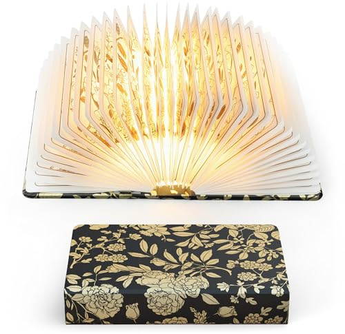 ZBOLE Buchleuchte mit Blumendruck, 3-farbige Buchlampe, Buchliebhaber, Geschenke, 1200 mAh, tragbare, faltbare Papier-Schreibtischlampe, Nachtleselampe, Geschenke für Frauen, Geburtstag