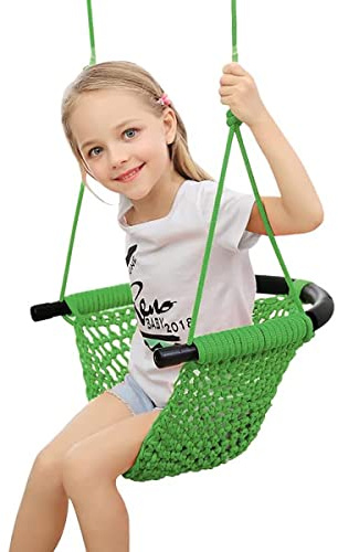 SFITVE Kinder Schaukel Outdoor, Handgestrickter Bequem und Atmungsaktiv Kinder Schaukelsitz, Höhenverstellbar Schaukel für Outdoor, Indoor, Garten, Spielplatz, Hinterhof (Grün)