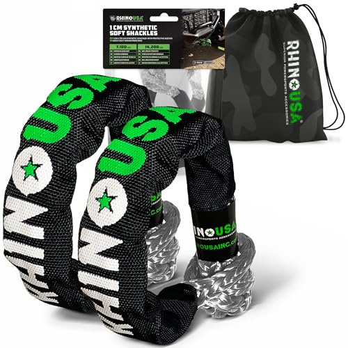 Rhino USA Synthetisches Softschäkel-Seil (2er-Set) - 14.243kg Schäkel | 14.243kg Mindestbruchfestigkeit, 1cm x 56cm. Offroad Bergungsset für LKW, UTV, ATV, Kompatibel mit Jeep, Toyota & Ford. Grau