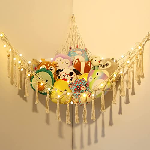 VISATOR Spielzeug Hängematte zur Aufbewahrung von Kuscheltieren Teddys | Makramee, Boho Teddybär Plüschtier Aufbewahrungsnetz, Stofftier Netz