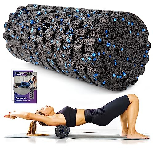nooncrazy Faszienrolle mit 3D-Texturmassage, Foam Roller(33cm x 14cm) zur Muskelverspannungen lindern, mittlere Härte Selbstmassage Fazienrolle für rücken wirbelsäule Rücken Beine(Schwarz-blau)
