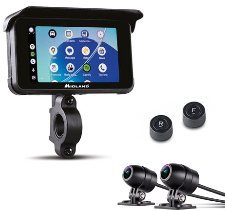 Midland BikePlay Guardian, Motorrad Multimedia, CarPlay - Mit Touchscreen, 2 Kameras und 2 Reifendrucksensoren, C1636
