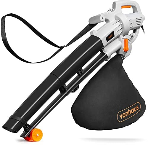 VonHaus Laubbläser 3000W, 3-in-1 Elektrischer Laubsauger mit Kabel für Garten, Terrasse, Einfahrt, usw. Saug-, Blas- und Häckselfunktion, 270 km/h Blasgeschwindigkeit, Fangsack 35L, Traggurt & Räder