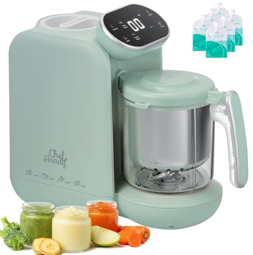 Chefhandy 5-in-1 Babynahrungszubereiter Premium, Multifunktions Babybrei Zubereiter mit Fläschchen Erwärmen, Desinfizieren, Baby Dampfgarer, Brei Maker Mixer, Automatische und Handmodus (Grün)