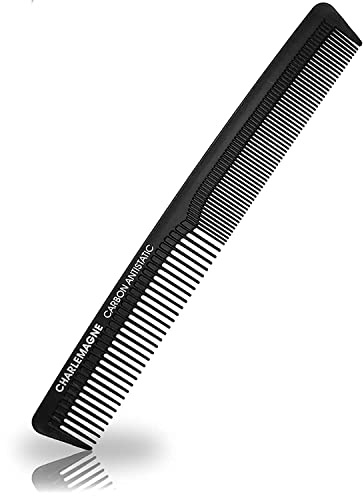 Charlemagne Carbon-Haarkamm - Feinzahn, 18 cm - Antistatisches Finish - Herrenkamm - Bruchsicherer Friseurkamm für Herren - Kompakte Größe - Bartkamm