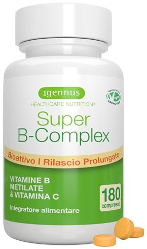 Igennus Methylierter Super B-Komplex, hochdosiert, 180 magensaftresistente Tabletten & volles Spektrum an B-Vitaminen für Energie und Stimmung, Vitamin C, Clean Label, vegan