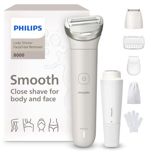 Philips Lady Shaver Series 8000 - kabelloser elektrischer Rasierer, nass und trocken, 3 Klingen, flexibler Scherkopf, LED-Licht, Gesicht/Beine/Körper/Bikinizone, 100 Min. Laufzeit, Modell BRL159/00