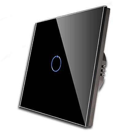 CNBINGO Wechselschalter Unterputz - Touch Lichtschalter Einfach - Wandschalter Schwarz - Berührungsschalter mit Glas Panel und Status-LED - 800W/Fach