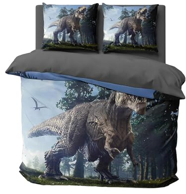 FEBE 3D Bettwäsche T-Rex Bettbezug-Set 135x200 + Kissenbezug 80x80 cm Wendebettwäsche 2 Teilig mit Reißveschluss