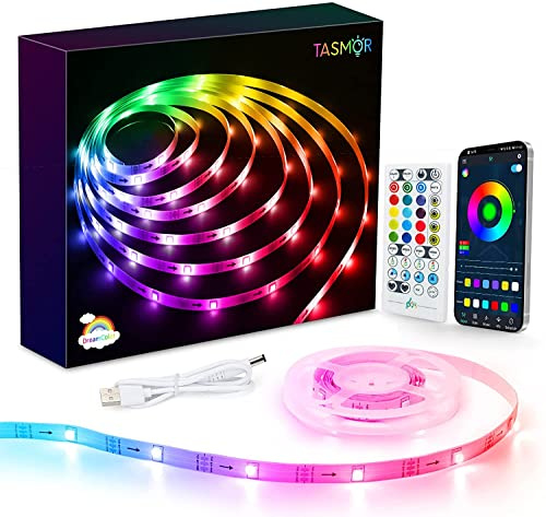 TASMOR TV-LED-Hintergrundbeleuchtung, 2m, RGB-LED-Lichtstreifen | IC-Chips, Regenbogenfarbe, USB-betrieben, Fern- und App-Steuerung, Musik-Synchronisation