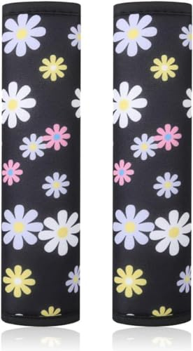 SCJJZ Sicherheitsgurtpolster für Kinder, Sicherheitsgurtband, Gurtschutz, Schulterpolster, Schlafkissen, Nackenstütze für Kinder,Blumenmuster(2 Stück)