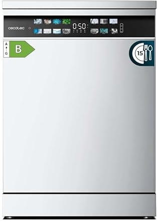 Cecotec Geschirrspüler 60 cm - Freistehend Bolero Aguazero 6700 B. 15 Bestecke, energieeffizient, Inverter Plus Motor, XXL Fullcolor Display, drittes Fach, Turbo Dry+, Dual Zone Wash, WeiÃŸ)