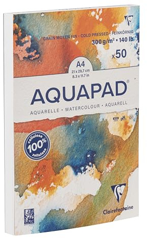 Clairefontaine 975721C - Aquarell Malblock Goldline, 50 Blatt, 300g Zeichenpapier, mittelfein gekörnt, DIN A4, 21x29,7 cm, 1 Stück