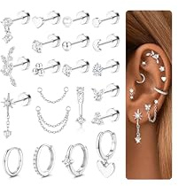 CASSIECA 21Pcs Piercing Ohr Chirurgenstahl Helix Piercings Gold Silber Creolen Ohrstecker Set Knorpel Ohrringe Tragus Conch Helix Piercing Ohr Schmuck