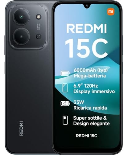 XIAOMI Redmi 15C Smartphone 4GB+128GB, 6,9" 120Hz Display, 50MP AI Dual-Kamera, 6000mAh Akku, 7,99mm schlank, Schwarz