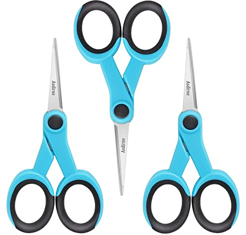 Asdirne Stickschere mit scharfer Edelstahlklinge und weichen Griffen, ideal zum Nähen, Basteln, Büro und Schule, 3 Stück, blau/schwarz