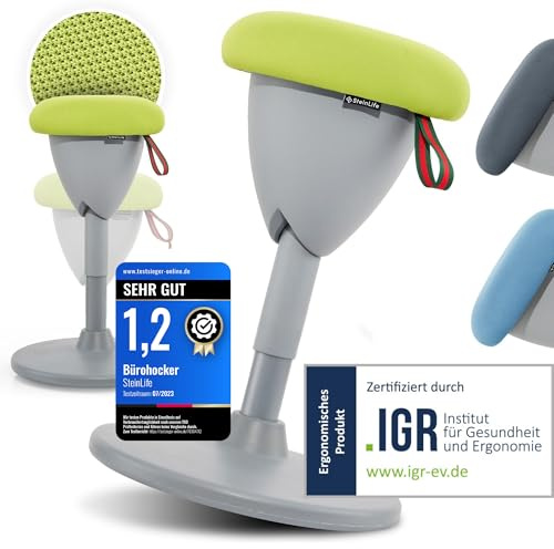 SteinLife Bürohocker Ergonomisch [TESTSIEGER] Sitzhocker Höhenverstellbar | 48-68 cm | Ergonomischer Hocker für Büro & Schreibtisch, Schwingeffekt | Arbeitshocker Wackelhocker Drehhocker rund | Stool