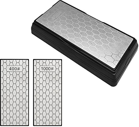 Deruilong Doppelseitiger Diamant-Schleifstein, Körnung 400/1000, Schleifstein mit rutschfester Unterseite, Staubschutz, Diamant-Schleifsteine für Messer, Schere, Äxte, Meißelschärfer, langlebiger