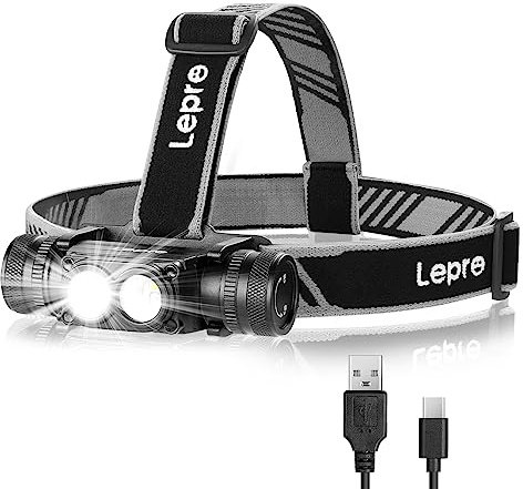 Lepro Kopflampe Stirnlampe Aufladbar, IP65 Superhell 1000 Lumen Abnehmbarer Led Stirnlampe, Kopfleuchte mit Rotlicht, 6 Beleuchtungsmodi für Camping, Sport, Angeln, Handwerk [inkl. USB C-Kabel]