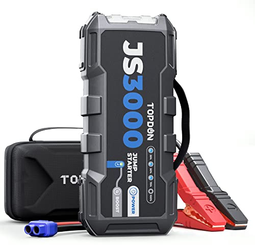 TOPDON JS3000 Starthilfe Powerbank, Jump Starter Auto Batterie Booster für bis zu 9L Benzin&7L Dieselmotoren, Auto Starter Powerpack PKW/Kfz mit Starthilfekabel/Eva Tasche/Eingebaute LED, 24000mAh