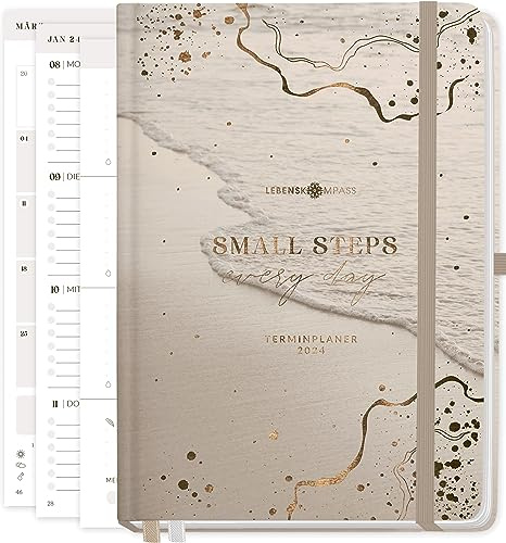 Lebenskompass Kalender 2024 Buchkalender A5 STRAND - Schöner Wochenkalender & Terminplaner 2024 - stabiles Hardcover - Taschenkalender 2024 - Buchkalender A5 + Viele Extras