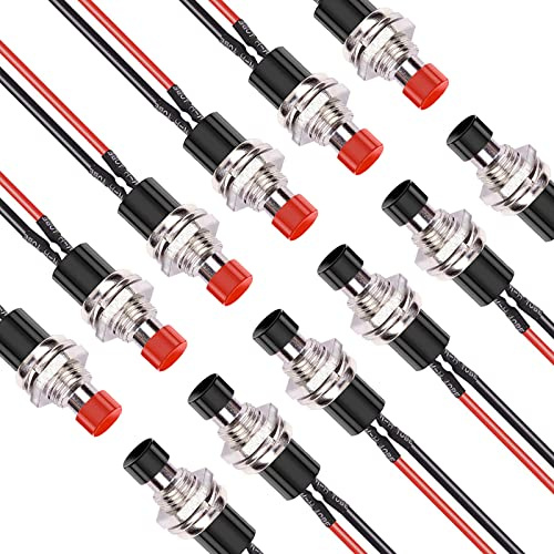 7 Mm Mini Round Momentary 2 Pins Vorgelöteter Druckknopfschalter Spst Normal Open Drucktasten Schalter Ein Rot Schwarz (12stück) Lewttyer®