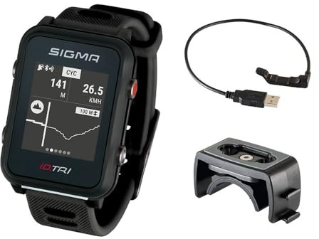 Sigma Sport iD.TRI GPS Triathlon-Uhr mit Trainings- und Wettkampffeatures, Navigation, Smart Notifications, leicht und wasserdicht, inkl. Fahrradhalterung