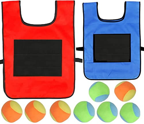 2 Stück Sticky Ball Weste, Völkerballspiel Set Völkerball Spielset Klettballspiel für Eltern-Kind-Spiel im Innen und Außenbereich Wurfspiele Kinder Geschenk mit 10 Stück Wattebällchen