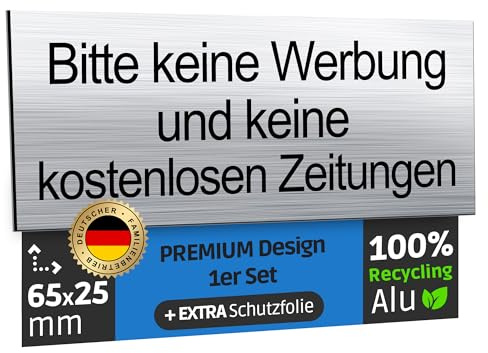 SCHILDERBOXX Aufkleber keine Werbung und kostenlose Zeitungen 65x25mm | 100% Alu, Extra-starkes Klebeband - Zeitung Verboten Briefkastenschild Selbstklebend