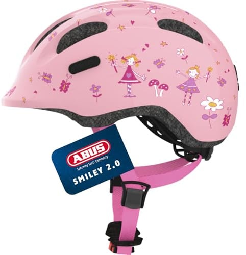 ABUS Kinderhelm Smiley 2.0 - Robuster Fahrradhelm für Mädchen und Jungs - Rosa mit Prinzessinnen-Muster, Größe S