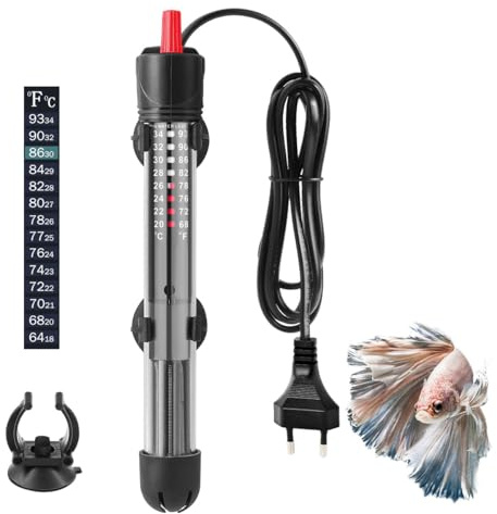 FEDOUR 50W 15-50L Aquarium Heizung, Verdicktes Quarzglas Aquarienheizer, Temperatur Einstellbare Aquarium Heizer Mit Saugnäpfen/Thermostat