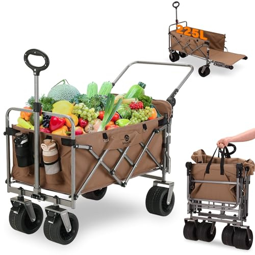 Rowce Bollerwagen Faltbar Strand Handwagen mit Getränkehalter Verstellbarem Griff,Gartenwagen für Alle Gelände Transportwagen,klappbollerwagen 120kg Belastbarkeit,für Draussen Camping Einkaufen