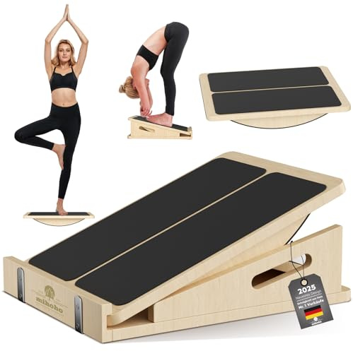 2-in-1 Schrägbrett aus Holz für Wadendehnung und Gleichgewicht, Balance-Board verstellbare Knöchel-Stretchkeil-Physiotherapie-Schrägbretter für Knie, Knöchel, Ferse, Füße, Bein (Eichefarben)