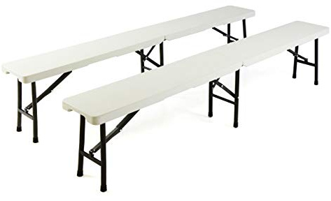 SONLEX Bierbank klappbar 2er Set Partybank 180 cm weiß bis 200 kg | Doppelpack Gartenbank für 4 Personen Garnitur wetterfest Kunststoff
